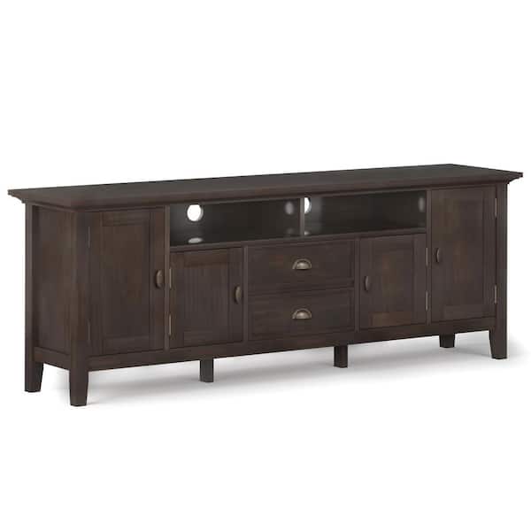 Simpli Home Redmond Solid Wood 72 in. Wide Transitional TV Media Stand in Brunette Brown for TVs up to 80 in.