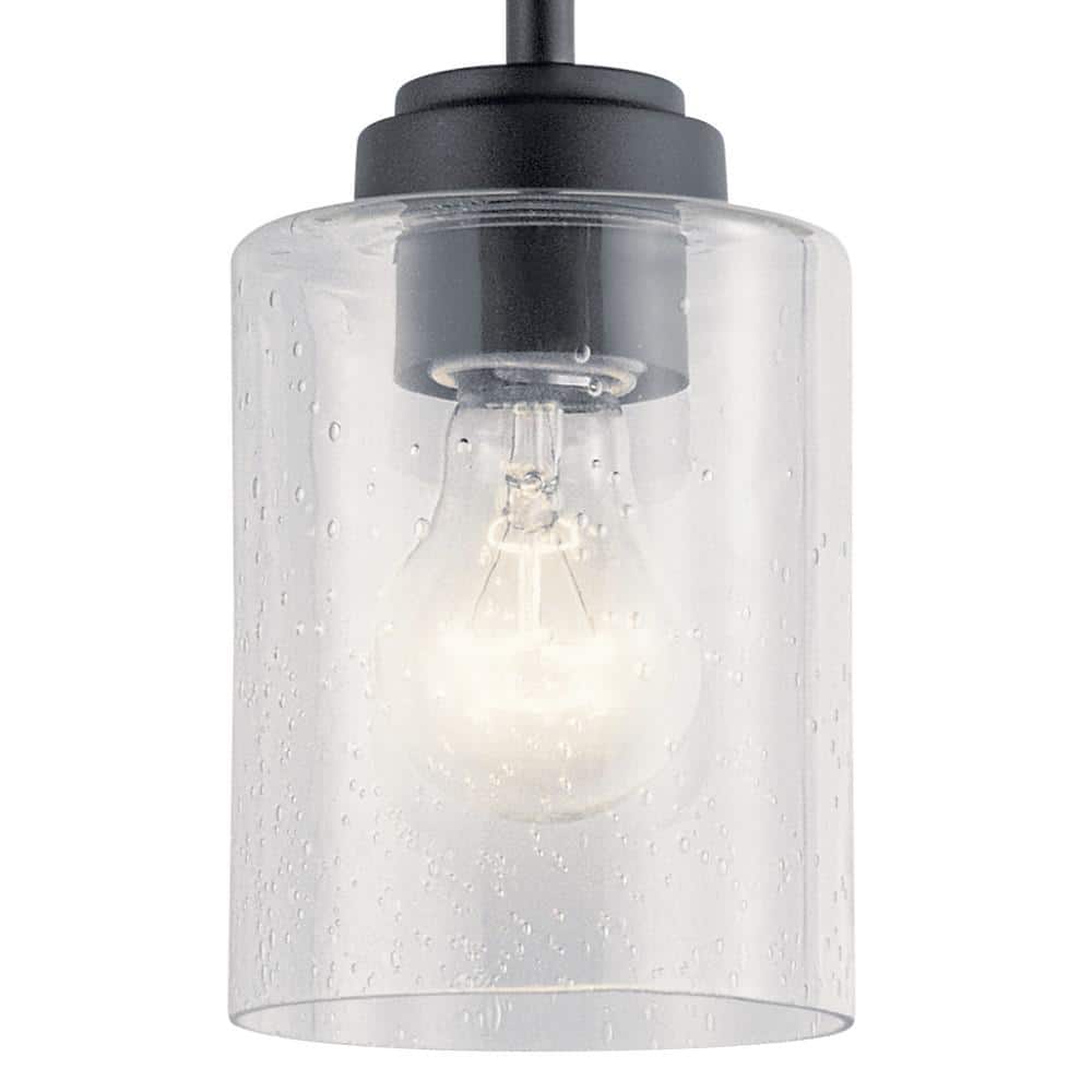 Winslow Contemporary Mini Pendant in Black with Clear Seeded Glass