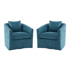 Leo Teal Upholstered Velvet Swivel Barrel Chair with Back Pillow (Set of 2)