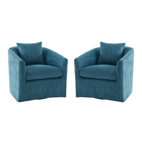 JAYDEN CREATION Leo Teal Upholstered Velvet Swivel Barrel Chair with Back Pillow (Set of 2)