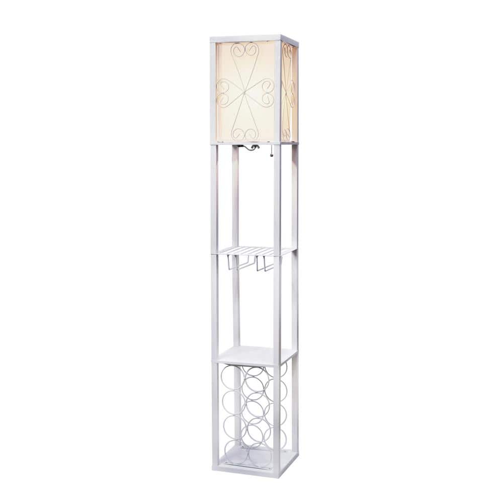 UPC 810137502908 product image for 62.5 in. White Wine Rack and Storage Column Floor Lamp with Linen Shade and LED  | upcitemdb.com