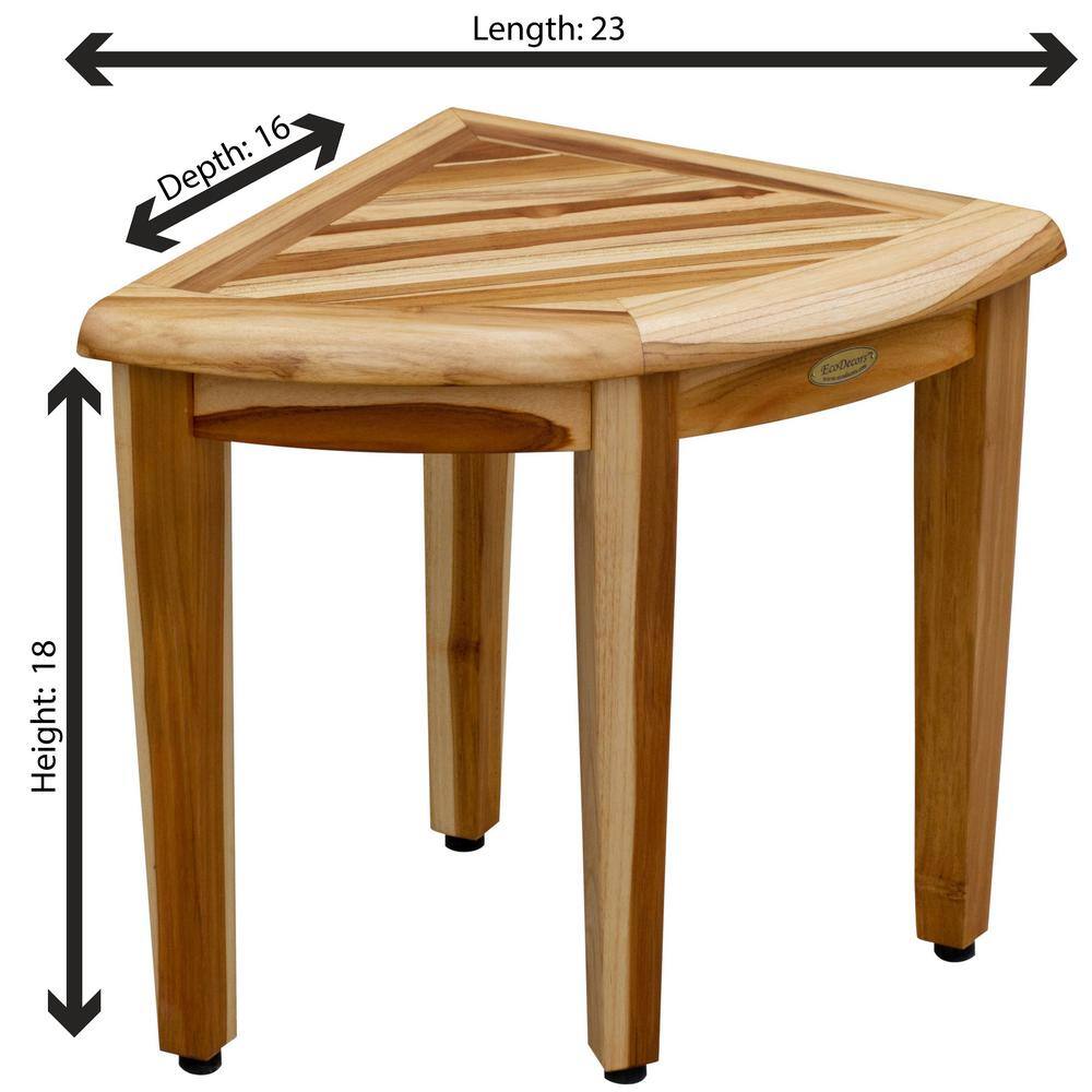 EcoDecors 18" Teak Corner Shower Bench with Adjustable Feet