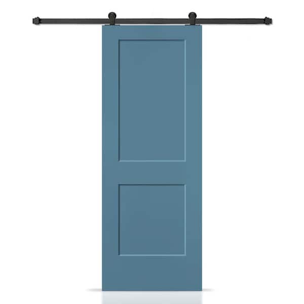 CALHOME 36 in. x 80 in. Dignity Blue Painted MDF Solid Core 2-Panel Shaker Interior Sliding Barn Door with Hardware Kit