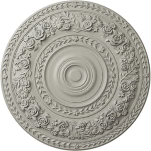 33-7/8 in. x 2-3/8 in. Rose Urethane Ceiling Medallion (Fits Canopies up to 13-1/2 in.), Pot of Cream