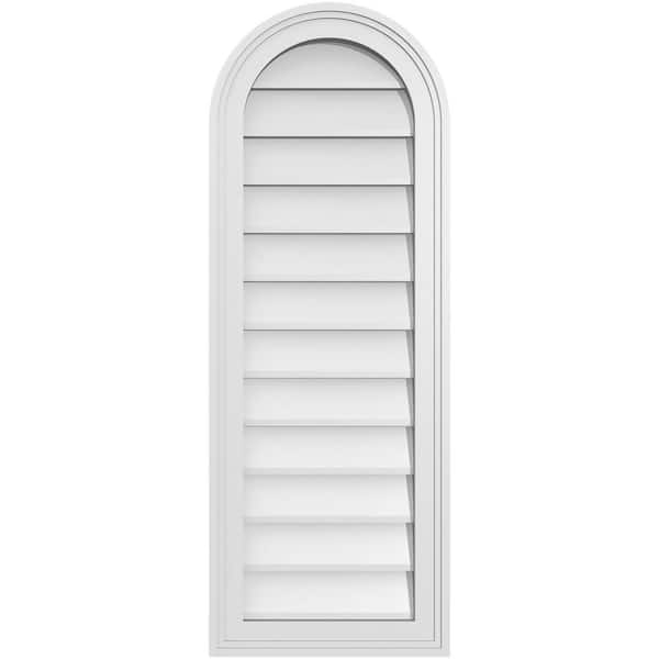 Ekena Millwork 14 in. x 38 in. Round Top White PVC Paintable Gable Louver Vent Non-Functional