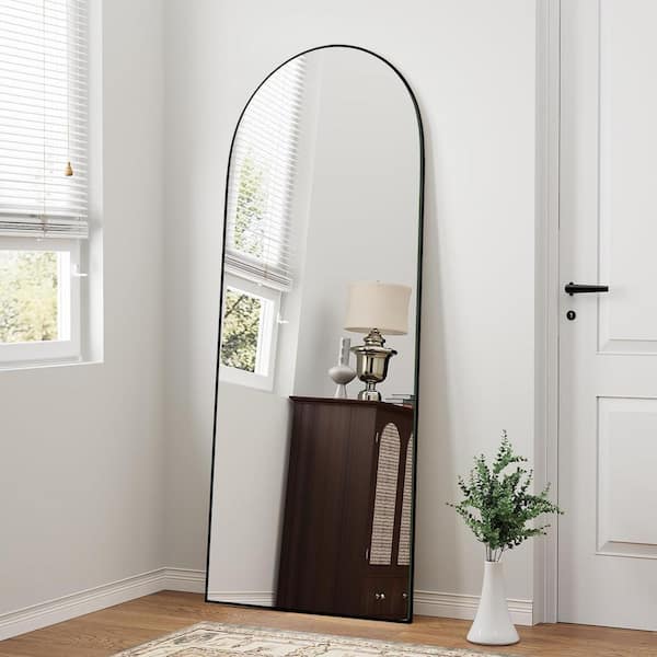 Sxiawe 22 in. W x 65.2 in. H Arched Black Wooden Frame Oversized Classic Wall Mounted Floor Mirror