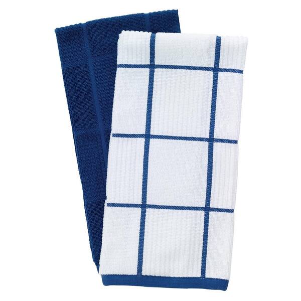 T-fal Premium Kitchen Towel (4-Pack), 16x26 Highly Absorbent, Super Soft  Long Lasting 100% Cotton Solid/Check Hand Towels, Tea Towels, Blue