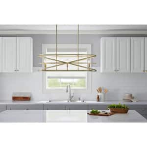 Sarolta Sands 6-Light Antique Silver Leaf Kitchen Island Pendant Light Fixture with Linear Metal Shade