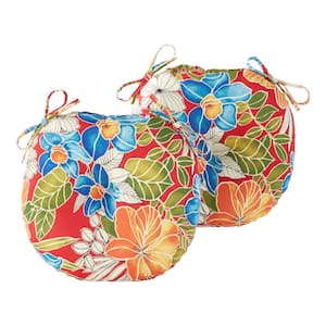 Aloha Red Floral 15 in. Round Outdoor Seat Cushion (2-Pack)