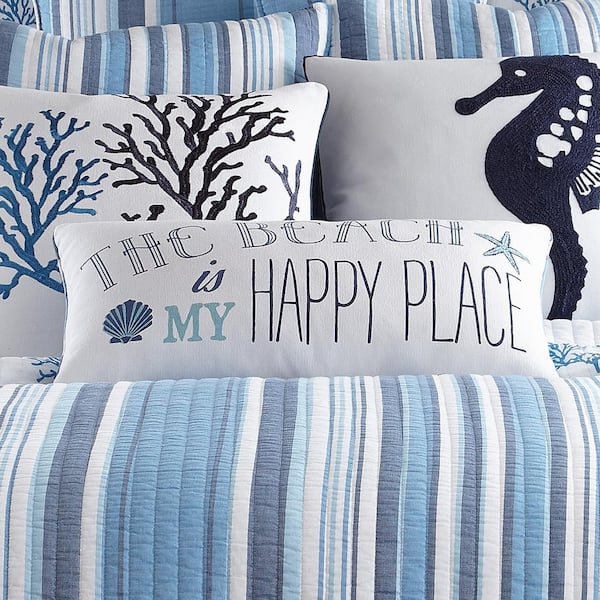 LEVTEX HOME Blue White Beach Happy Place Sentiment Print Coastal