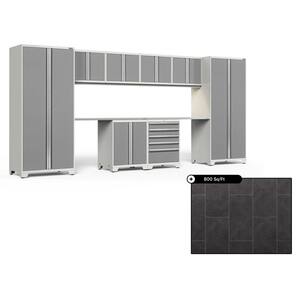 Pro Series 184 in. W x 84.75 in. H x 24 in. D Steel Cabinet Set in Platinum ( 10- Piece ) with 800 sqft Flooring Bundle