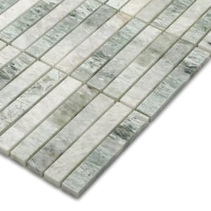 Stacked Green 12 in. x 11.81 in. Polished Natural Marble Mosaic Tile 9.9 sq. ft./Case