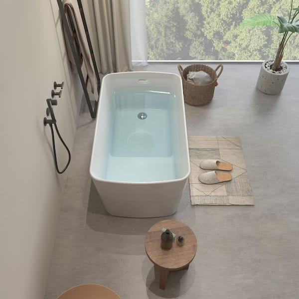 49 in. L x 28 in. W Acrylic Freestanding Sit-In Japanese Soaking Bathtub Hot Tub with Chrome Overflow and Drain in White