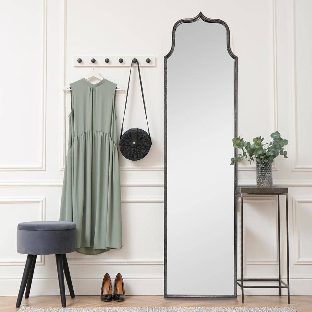 Distressed Black Metal Framed Full Length Wall Mirror
