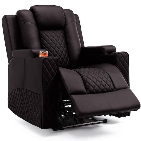 Power Recliner Chair PU Leather Electric Massage Recliner Sofa with Cup Holders and LED Lighting,Brown