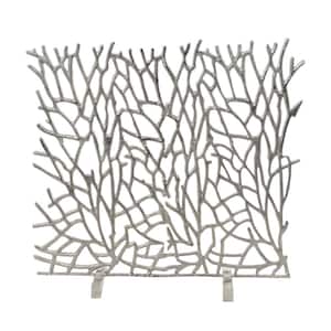 Silver Aluminum Coral Inspired Single Panel Fireplace Screen
