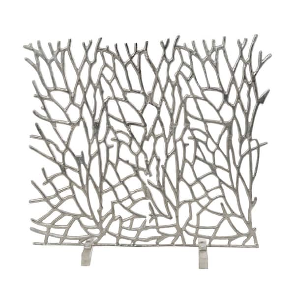 Litton Lane Silver Aluminum Coral Inspired Single Panel Fireplace Screen