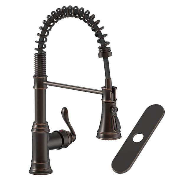 Single Handle Springneck Pull-Down Sprayer Kitchen Faucet with Spot Resist Stainlessin Oil Rubbed Bronze