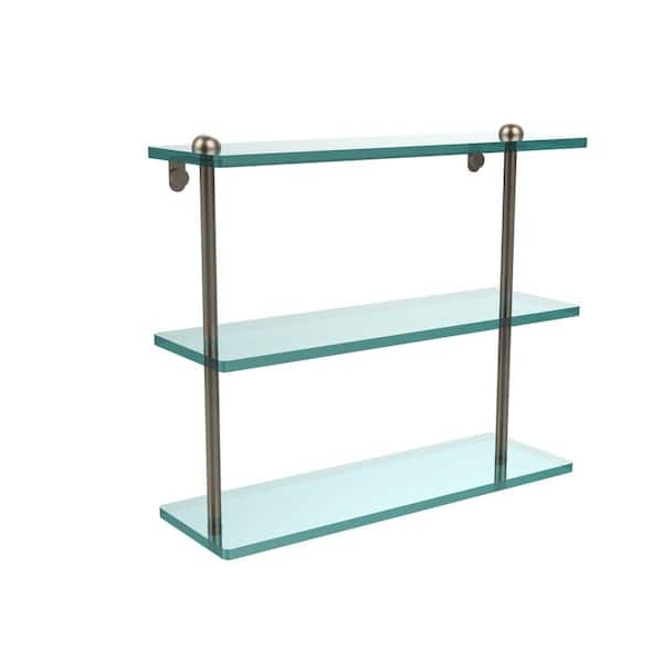 Allied Brass 16 in. L x 15 in. H x 5 in. W 3-Tier Clear Glass Bathroom Shelf in Antique Pewter