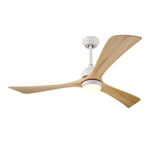 Quiet 52 in. Matte White Indoor Ceiling Fan with Light, Solid Wood Blade and Remote Included