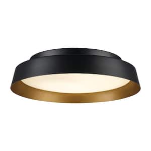 13 in. Black and Gold Integrated LED Flush Mount Ceiling Light with Frosted Glass