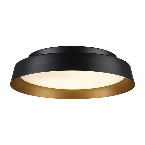 13 in. Black and Gold Integrated LED Flush Mount Ceiling Light with Frosted Glass