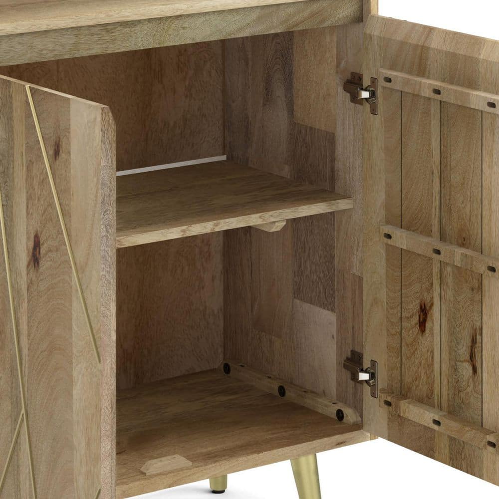 Natural Mango Wood 72" Contemporary Bookcase with Brass Inlay
