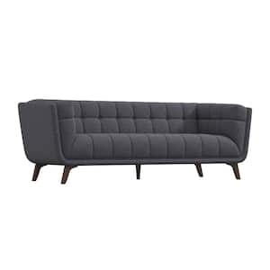 Kansas 86 in. W Square Arm Mid Century Modern Style Comfy Linen Sofa in Dark Gray (Seats 3)