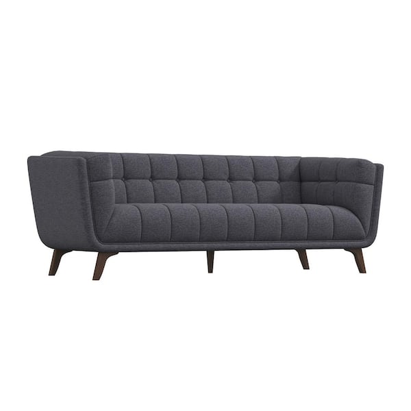 Ashcroft Furniture Co Kansas 86 in. W Square Arm Mid Century Modern Style Comfy Linen Sofa in Dark Gray (Seats 3)