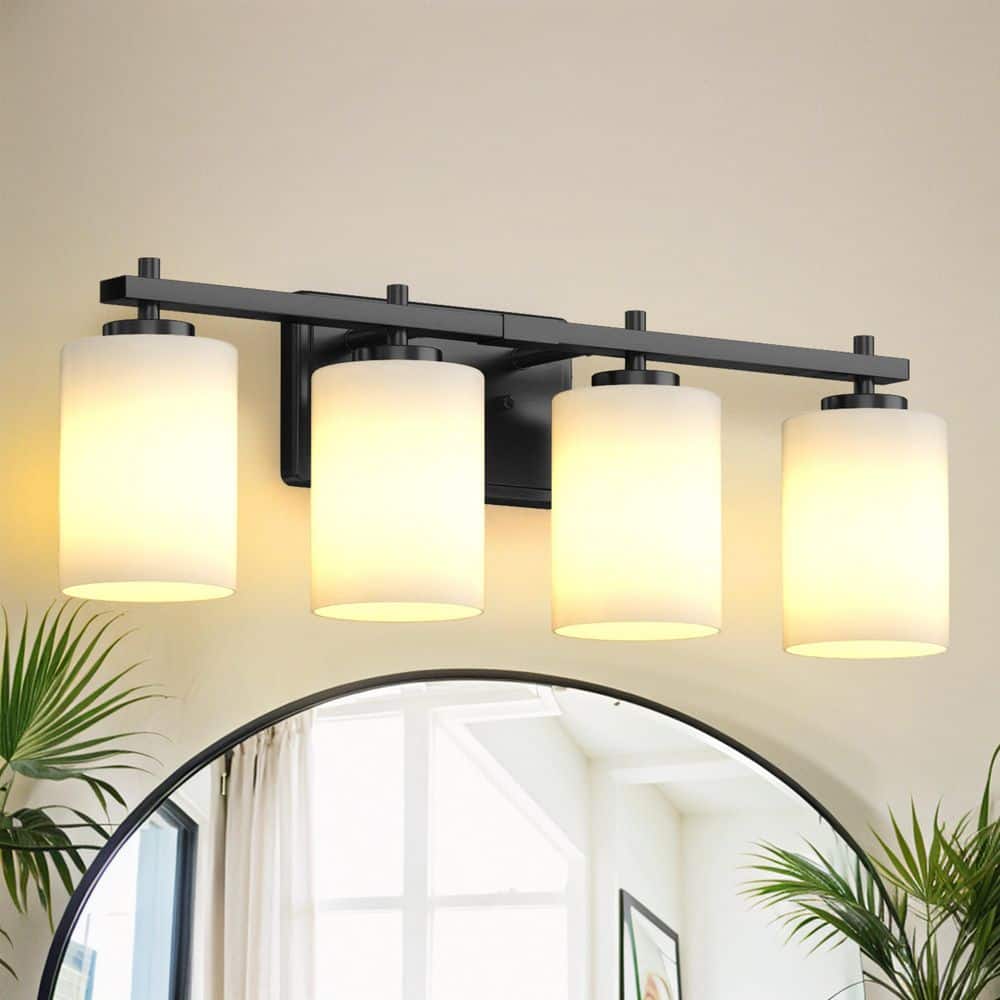 24 in. 4-Light Black Vanity Light with Cylinder Frosted Glass Shade for Bathrooms Powder Rooms or Dressing Rooms price history on PriceWatchPro