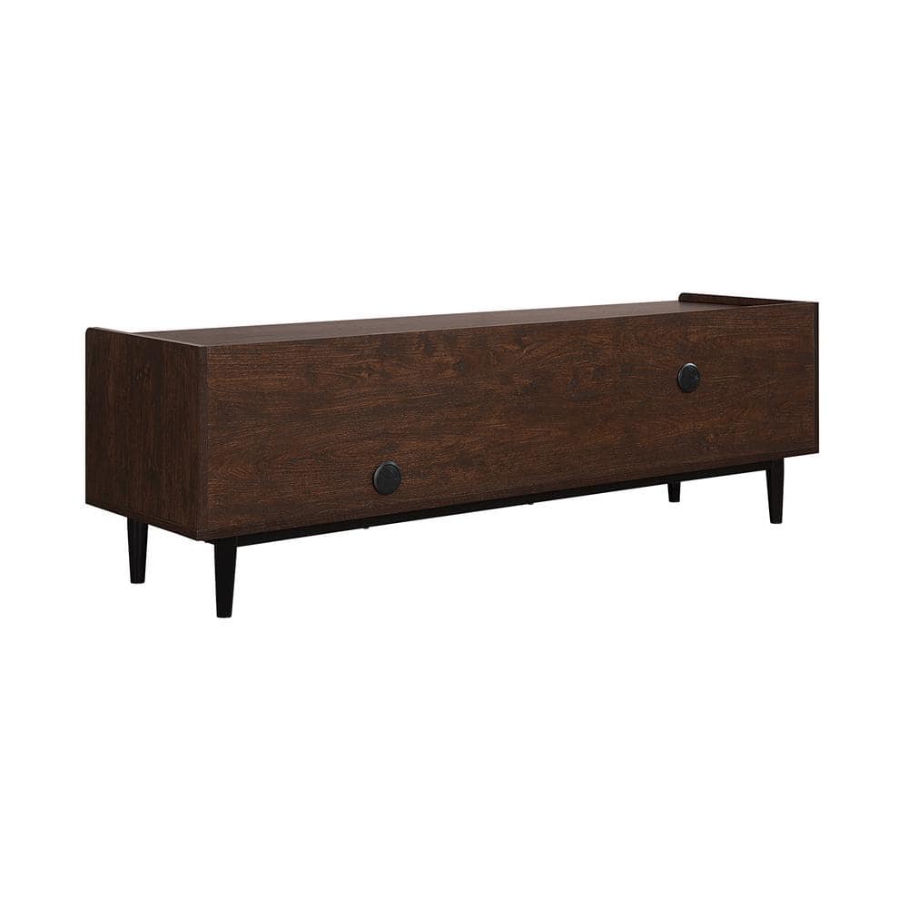 Duane Dark Brown and Black Ribbed TV Stand with Iron Legs