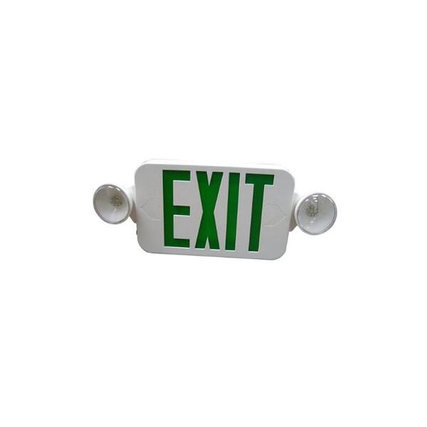 Illumine 2-Light White LED Exit and Emergency Sign Combo with Green Letters