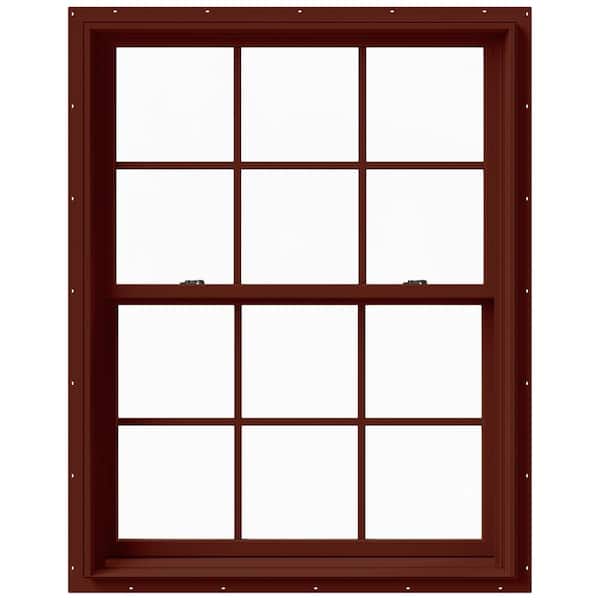 JELD-WEN 37.375 in. x 48 in. W-2500 Series Red Painted Clad Wood Double Hung Window w/ Natural Interior and Screen