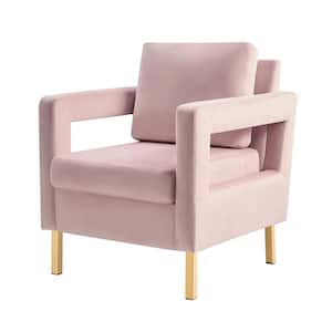 Anika Modern Pink Comfy Velvet Arm Chair with Stainless Steel Legs and Square Open-framed Arm