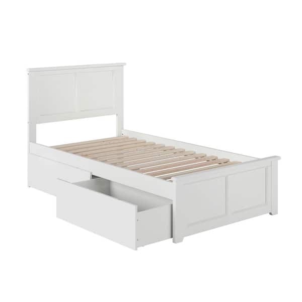 Madison White Twin Platform Bed with Matching Foot Board with 2-Urban Bed Drawers