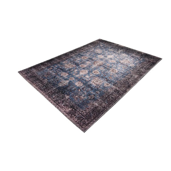 Amelie Blue Distressed Washable 2 ft. x 3 ft. Scatter Rug