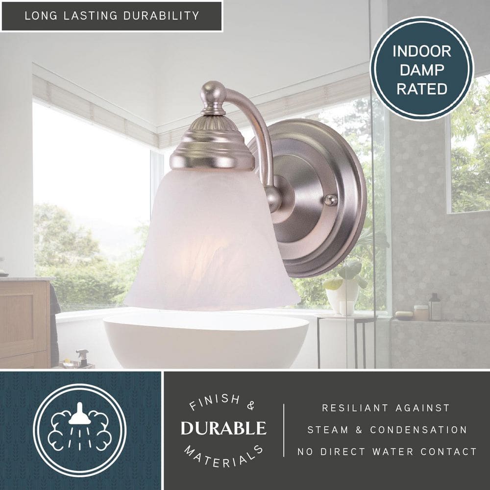 Brushed Nickel Alabaster Glass Vanity Wall Sconce
