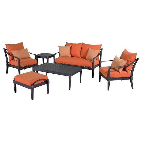 RST Brands Astoria 6-Piece Love and Club Patio Deep Seating Set with Tikka Orange Cushions