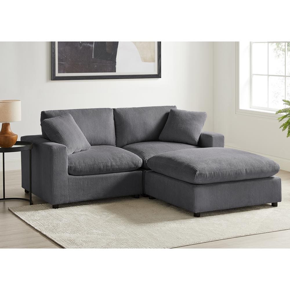 Casella 80 in. Square Arm 3-Piece Corduroy Fabric Straight Chofa Sectional 