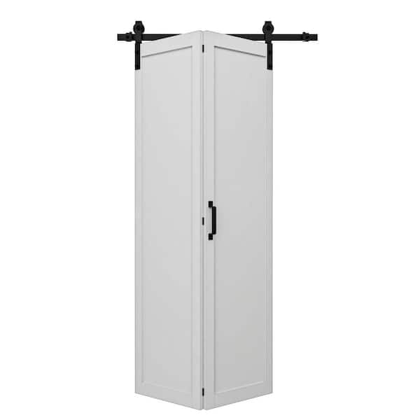 40 in. x 84 in. Paneled 1 Lite Solid Core White Finished MDF Bifold Door with Bifold Barn Door Hardware Included
