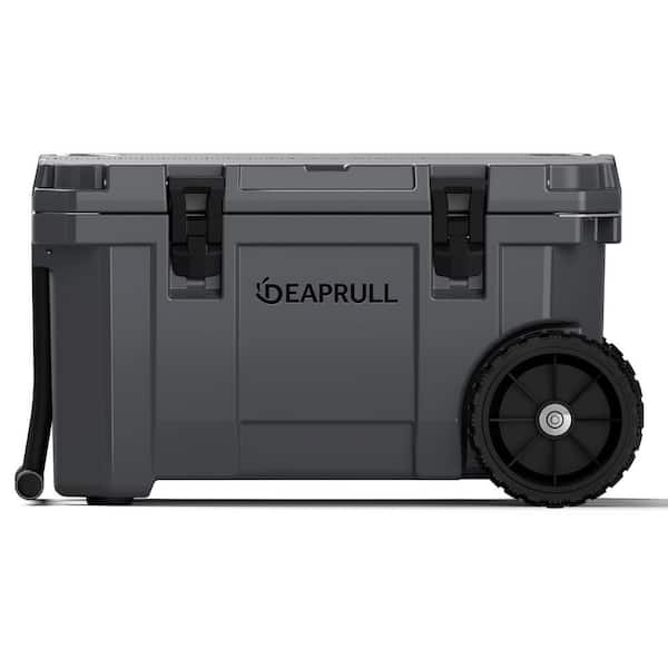 Gray 55 qt. Portable Chest Cooler, Leak-Proof Outdoor Insulated Cooler with Handle and Wheels, Bottle Opener