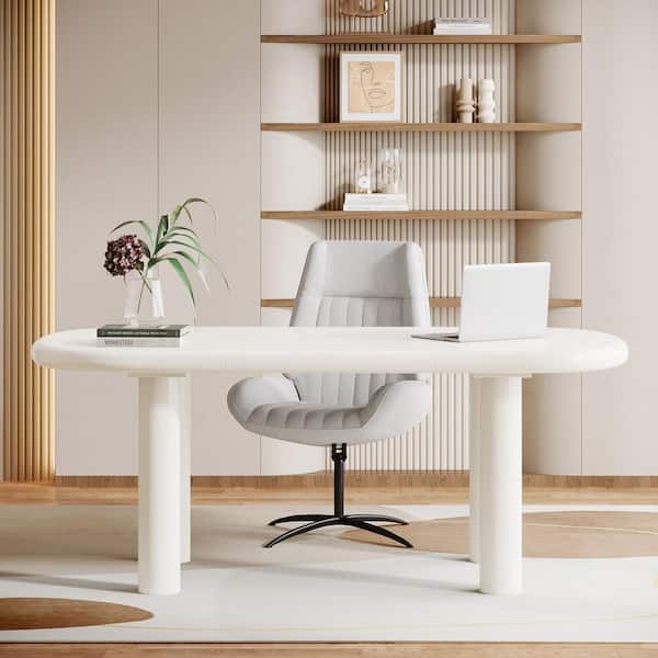 BYBLIGHT Moronia 62.9 in. Rectangular White Engineered Wood Computer Desk