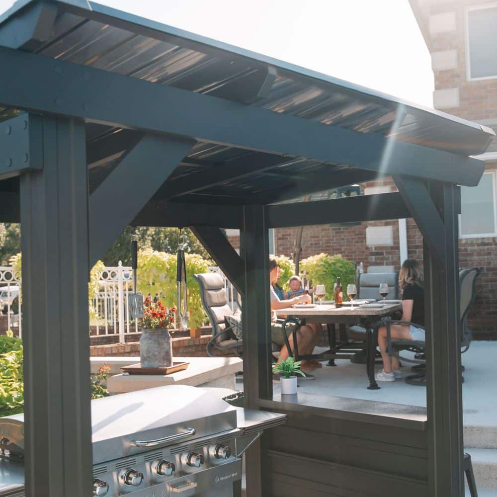 Rockport Black Steel Grill Gazebo with Galvanized Countertops