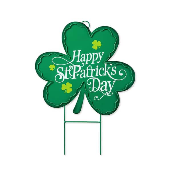 Glitzhome 24 in. H St. Patrick's Metal Shamrock Yard Stake or Wall Decor