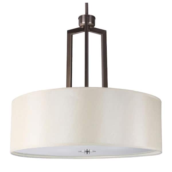 Cambridge 3-Light Satin Steel Chandelier with Creme Silk Fabric Shade
