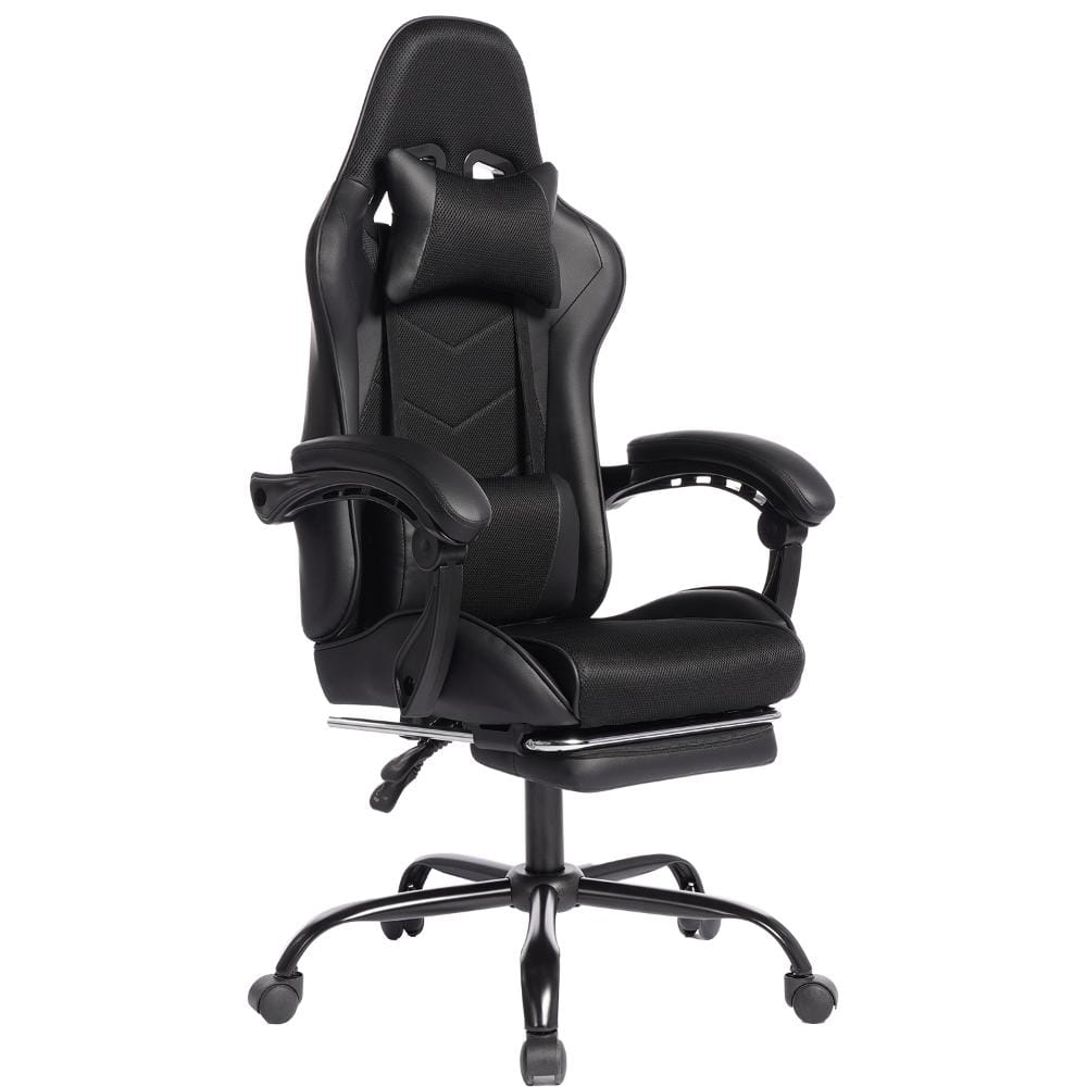 Black E-Sports PC Gaming Chair w/Massage & Footrest Height