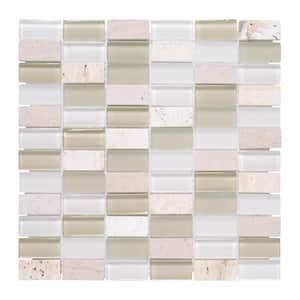 Cottage Ridge Cream 11.625 in. x 11.625 in. Mixed Glass Travertine and Glass Mosaic Tile (9.38 sq. ft./Case)