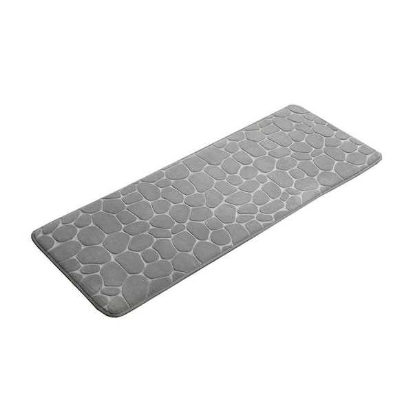 EVIDECO French home goods Bath Rug 18 in. x 48 in. Light Gray Microfiber Memory Foam Bath Runner Mat