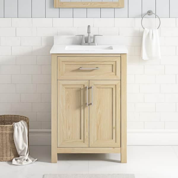 Beaufort 24 in. Single Sink Light Birch Bath Vanity with White Engineered Stone Top (Assembled)
