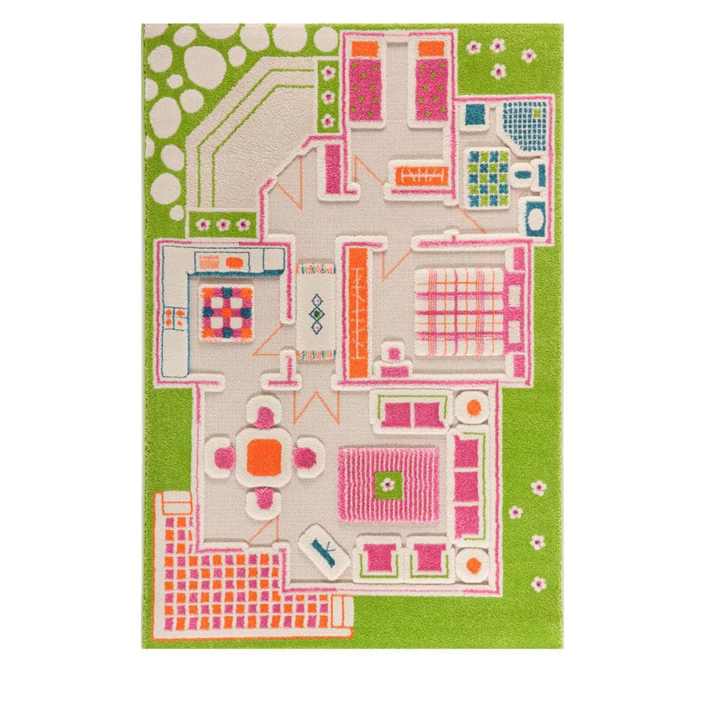ivi Playhouse Green 3D 3 ft. x 5 ft. 3D Soft and Cozy NonToxic Polypropylene Play Area Rug for